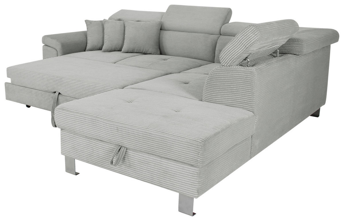 ECKSOFA in Cord Grau  - Silberfarben/Grau, Design, Textil/Metall (257/226cm) - Xora