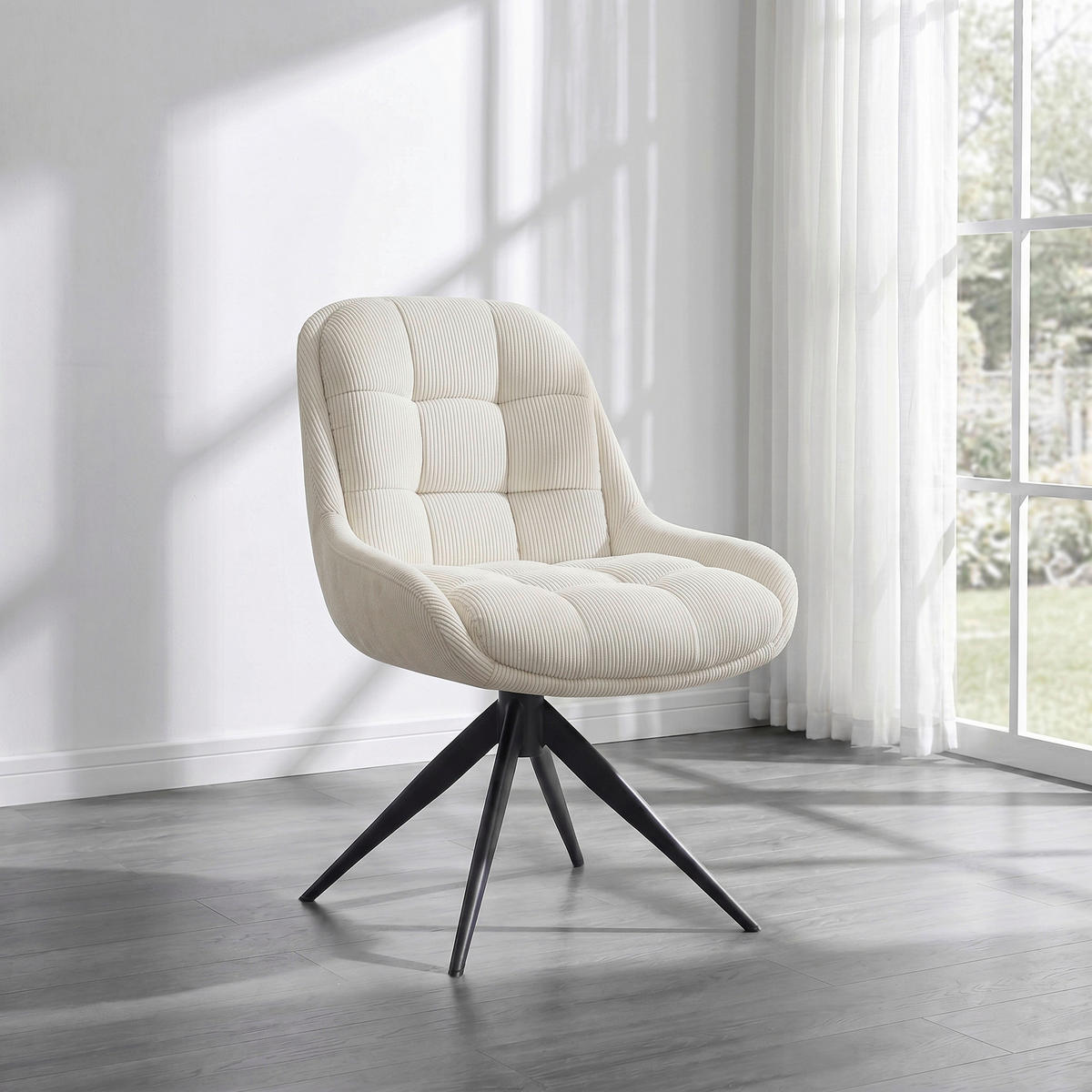 STUHL - Creme/Schwarz, Design, Textil/Metall (58/85/70cm) - Johann Jakob