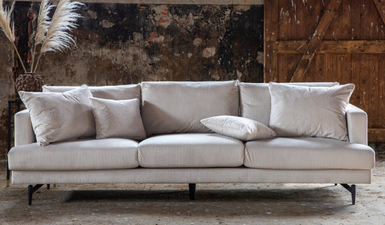 3-SITS SOFFA i metall, textil svart, beige  - beige/svart, Design, metall/textil (259/86/86cm) - Pure Home Comfort