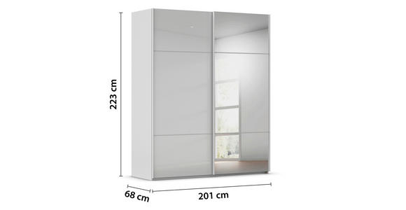 SCHWEBETÜRENSCHRANK 201/223/68 cm 2-türig Grau - Grau, KONVENTIONELL, Glas/Holzwerkstoff (201/223/68cm) - Novel