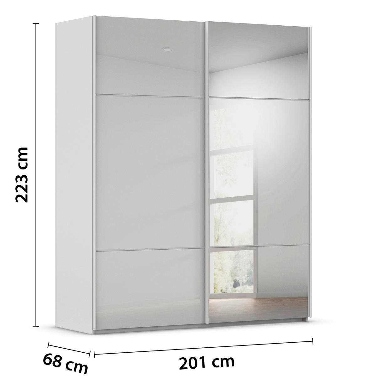 SCHWEBETÜRENSCHRANK 201/223/68 cm 2-türig Grau  - Grau, KONVENTIONELL, Glas/Holzwerkstoff (201/223/68cm) - Novel