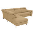 ECKSOFA in Echtleder Hellbraun  - Hellbraun/Alufarben, Design, Leder/Metall (242/271cm) - Cantus