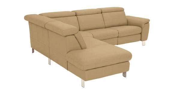 ECKSOFA in Echtleder Hellbraun  - Hellbraun/Alufarben, Design, Leder/Metall (242/271cm) - Cantus