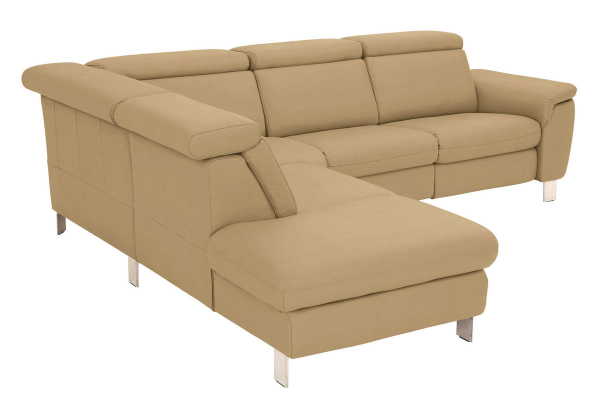 ECKSOFA in Echtleder Hellbraun  - Hellbraun/Alufarben, Design, Leder/Metall (239/271cm) - Cantus