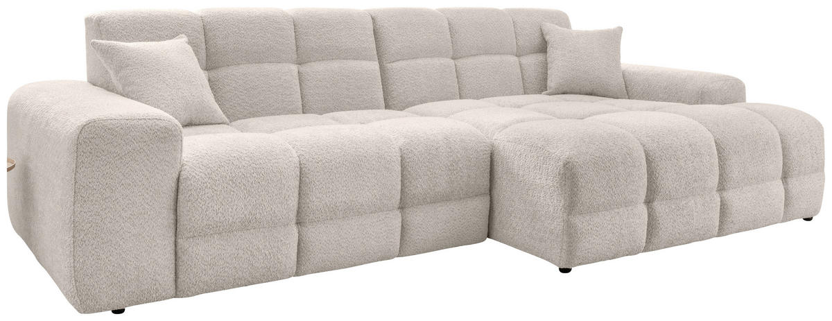 ECKSOFA in Bouclé Weiss  - Weiss/Schwarz, Modern, Kunststoff/Textil (301/152cm) - Livetastic