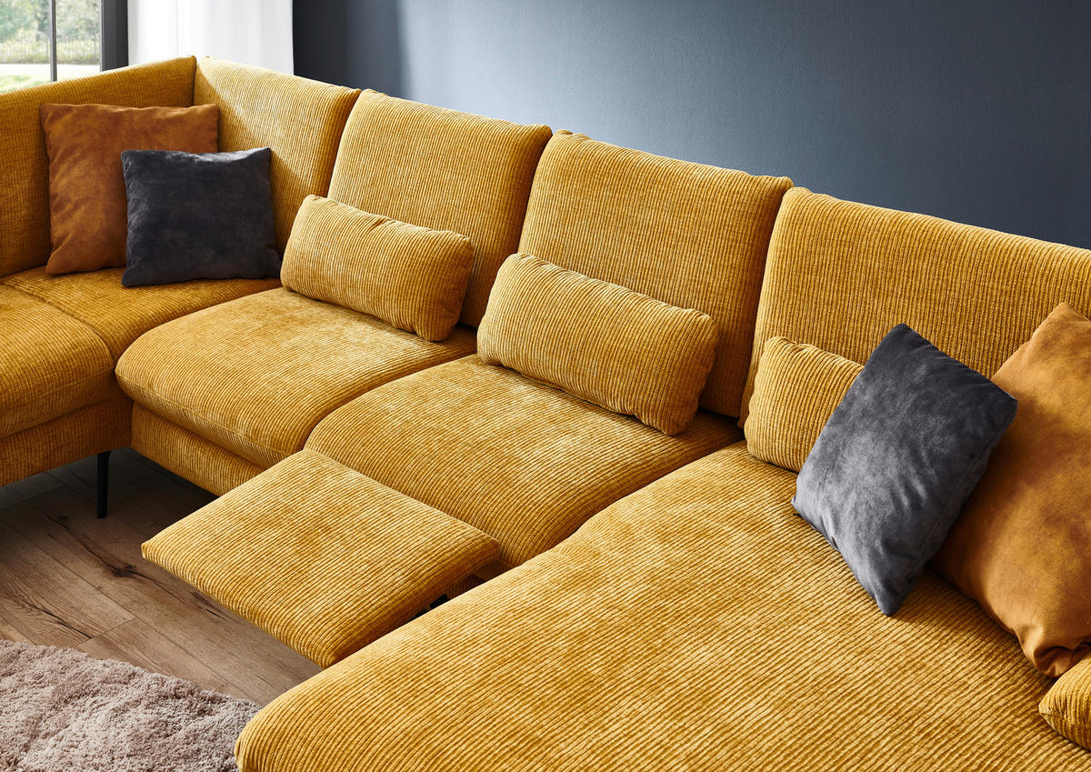 WOHNLANDSCHAFT in Webstoff Currygelb  - Currygelb/Schwarz, Design, Textil/Metall (208/354/157cm) - Dieter Knoll