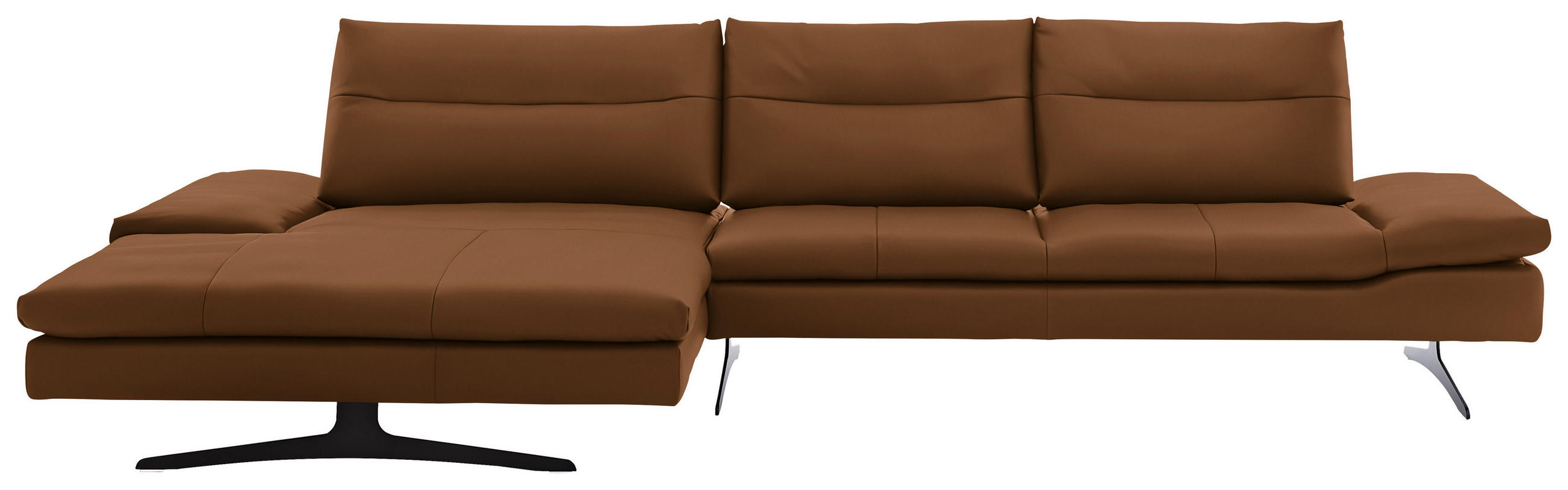 ECKSOFA  in Echtleder Cognac  158/342 cm  - Cognac/Schwarz, MODERN, Leder/Metall (158/342cm) - Chilliano