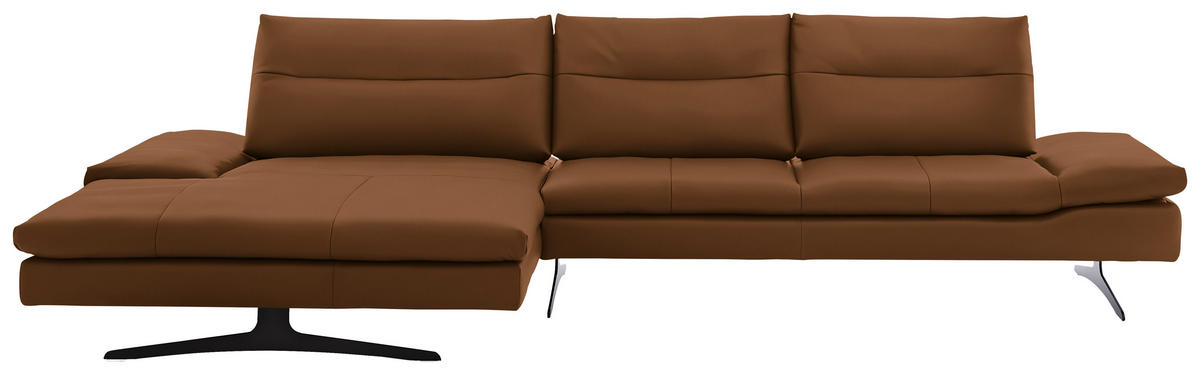 ECKSOFA in Echtleder Cognac  158/342 cm  - Cognac/Schwarz, MODERN, Leder/Metall (158/342cm) - Chilliano