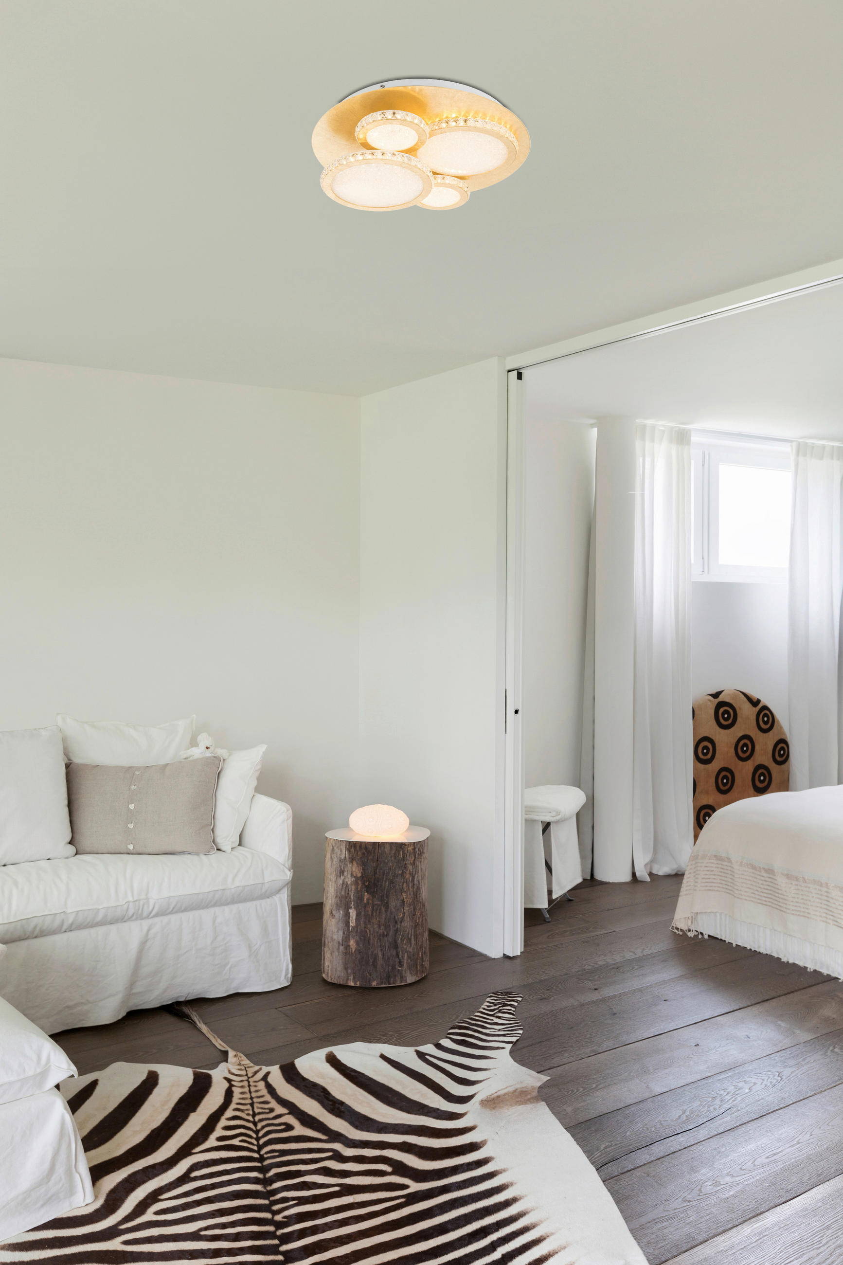 LED-DECKENLEUCHTE 45/14 cm   - Klar/Goldfarben, Design, Glas/Kunststoff (45/14cm) - Globo