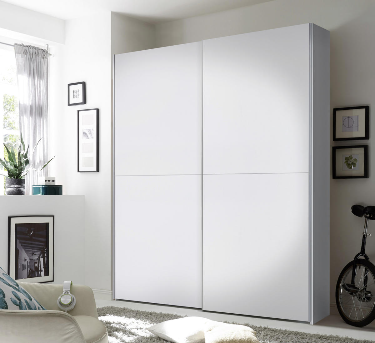DULAP CU UșI CULISANTE in alb  - alb/culoare lemn stejar, Design, metal/material pe bază de lemn (170/195/59cm) - P & B