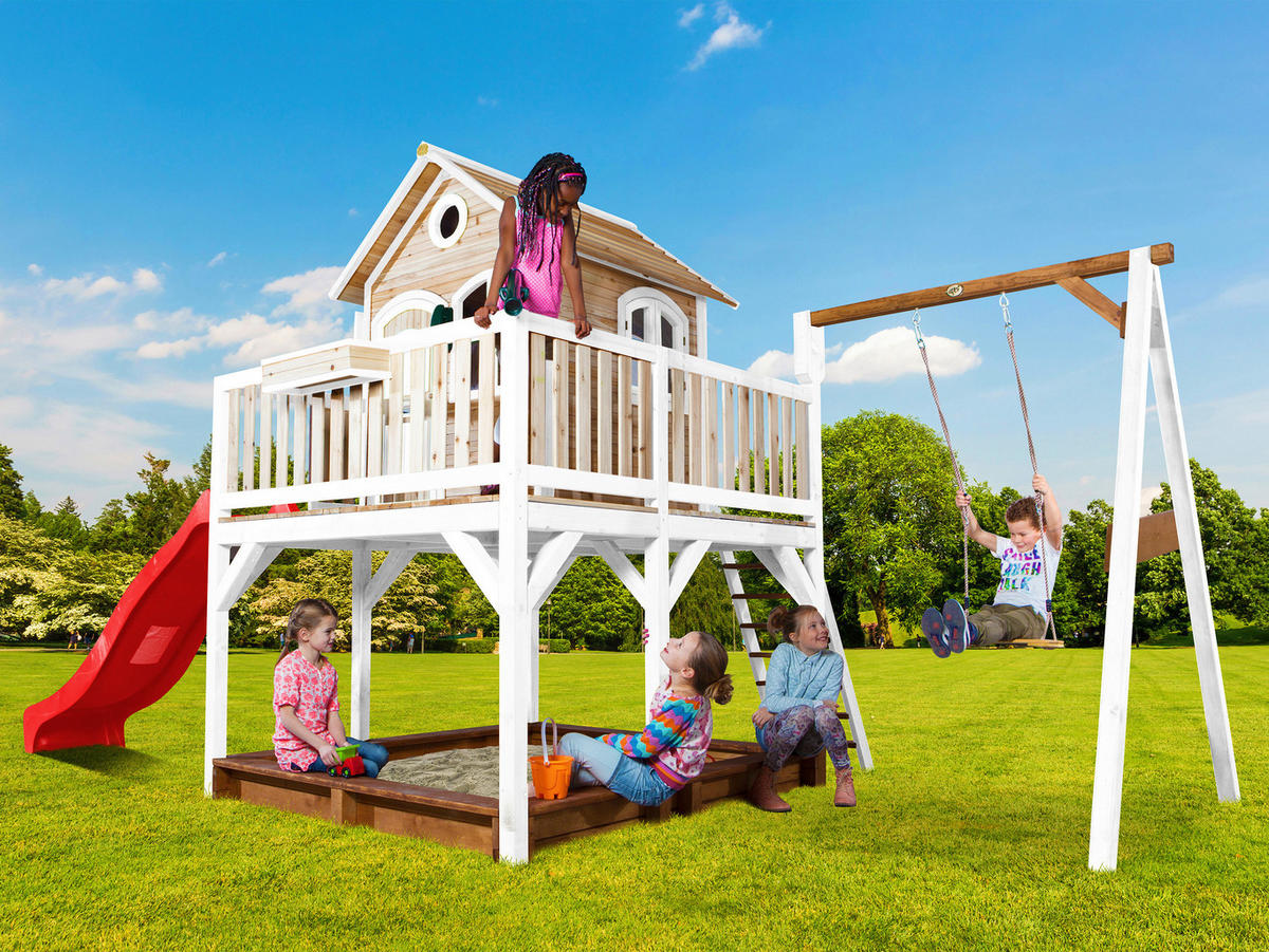 SPIELTURM 541/291/277 cm  - Rot/Braun, KONVENTIONELL, Holz/Kunststoff (541/291/277cm) - Ambia Garden