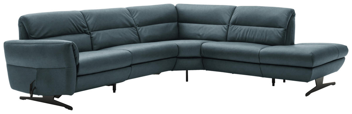 ECKSOFA Blaugrau Echtleder  - Blaugrau/Schwarz, Design, Leder/Metall (286/258cm) - Schöner Wohnen