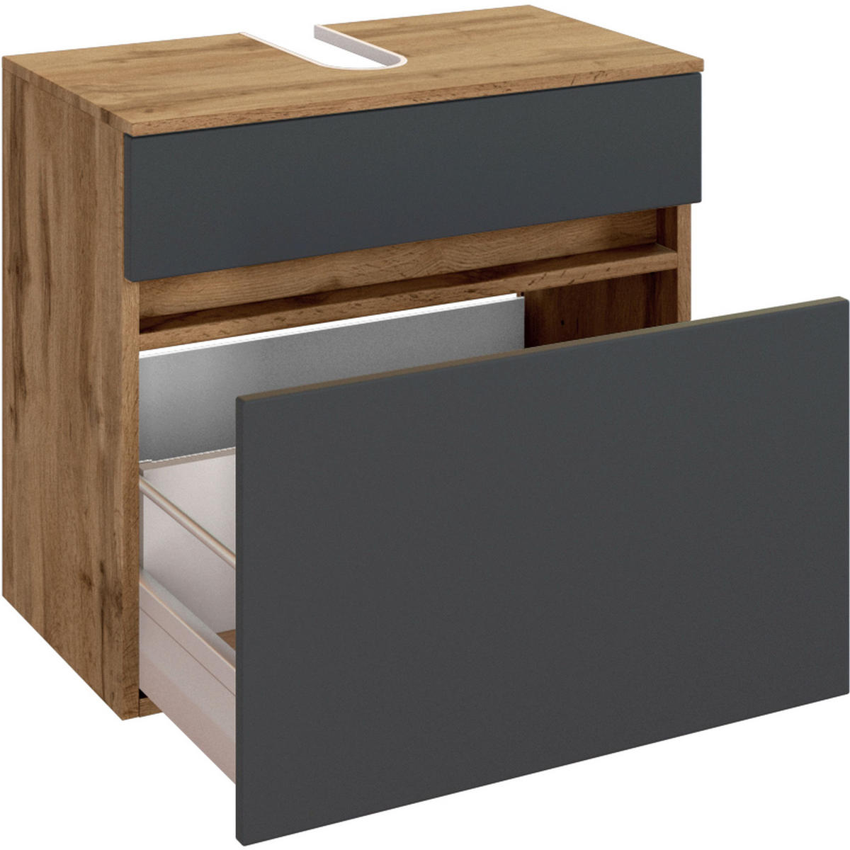 WASCHBECKENUNTERSCHRANK 60/55/35 cm  - Eiche Wotan/Silberfarben, Design, Holzwerkstoff/Kunststoff (60/55/35cm) - Held