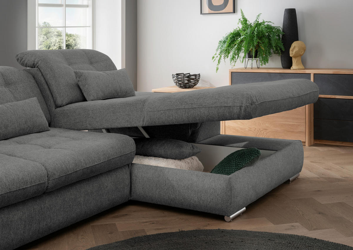 ECKSOFA in Chenille Graubraun  - Chromfarben/Graubraun, Modern, Textil/Metall (314/184cm) - Livetastic