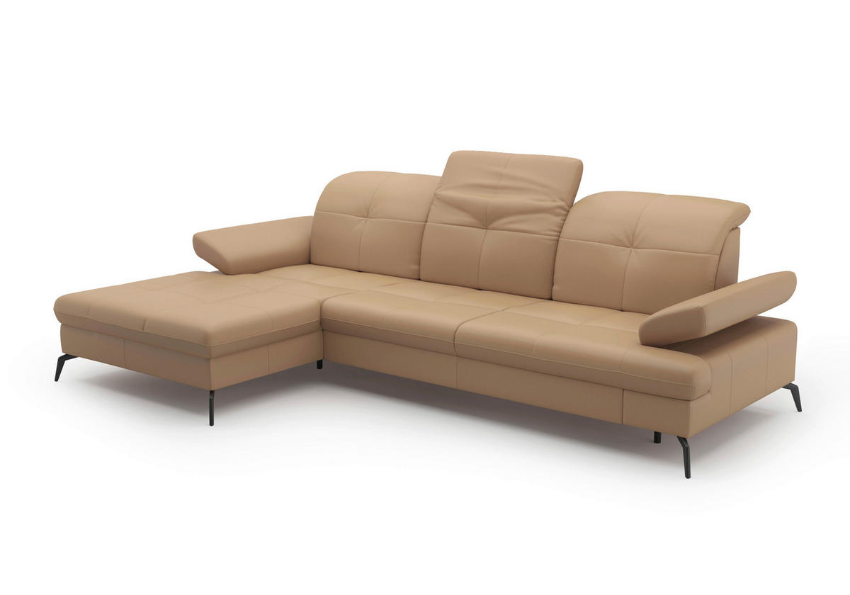 ECKSOFA Cappuccino Kombination Echtleder/Stoff Vliesstoff  - Schwarz/Cappuccino, KONVENTIONELL, Leder/Textil (185/279cm) - Sit & More