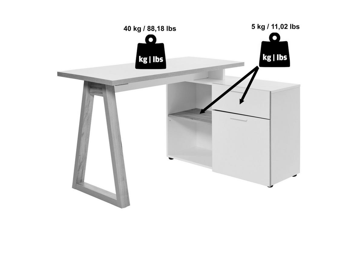 ECKSCHREIBTISCH 130/95/76,2 cm Schwarz, Eichefarben Stauraum, seitenverkehrt montierbar  - Eichefarben/Schwarz, Design, Holzwerkstoff/Metall (130/95/76,2cm) - MID.YOU