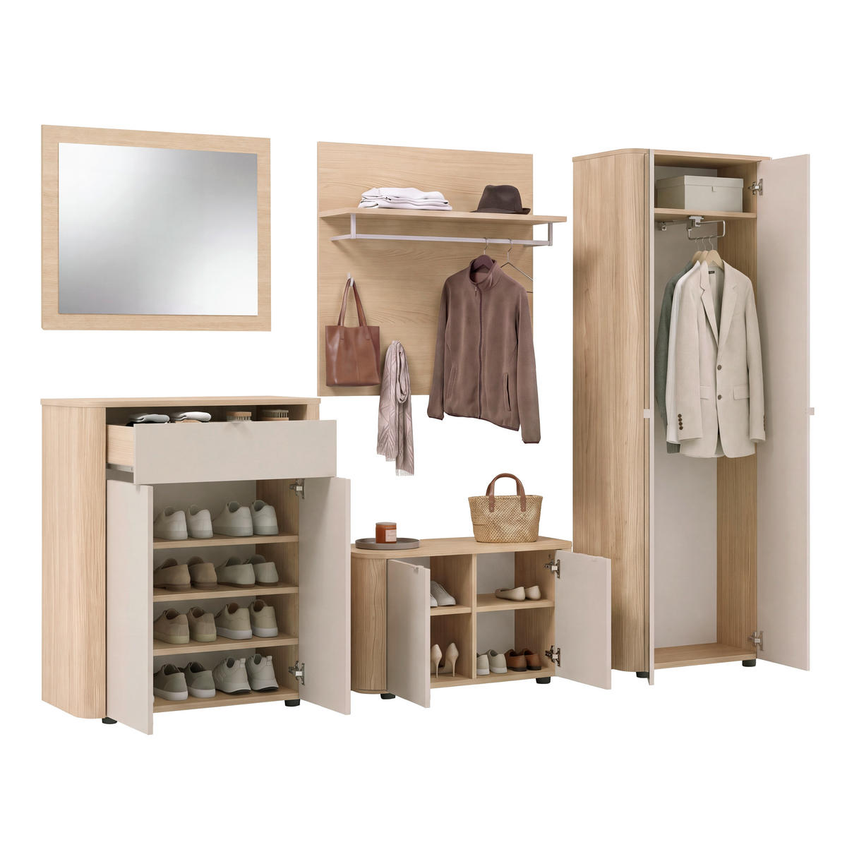 GARDEROBE 5-teilig  in 280/188/35 cm  - Kaschmir/Eichefarben, Design, Holzwerkstoff (280/188/35cm) - Xora