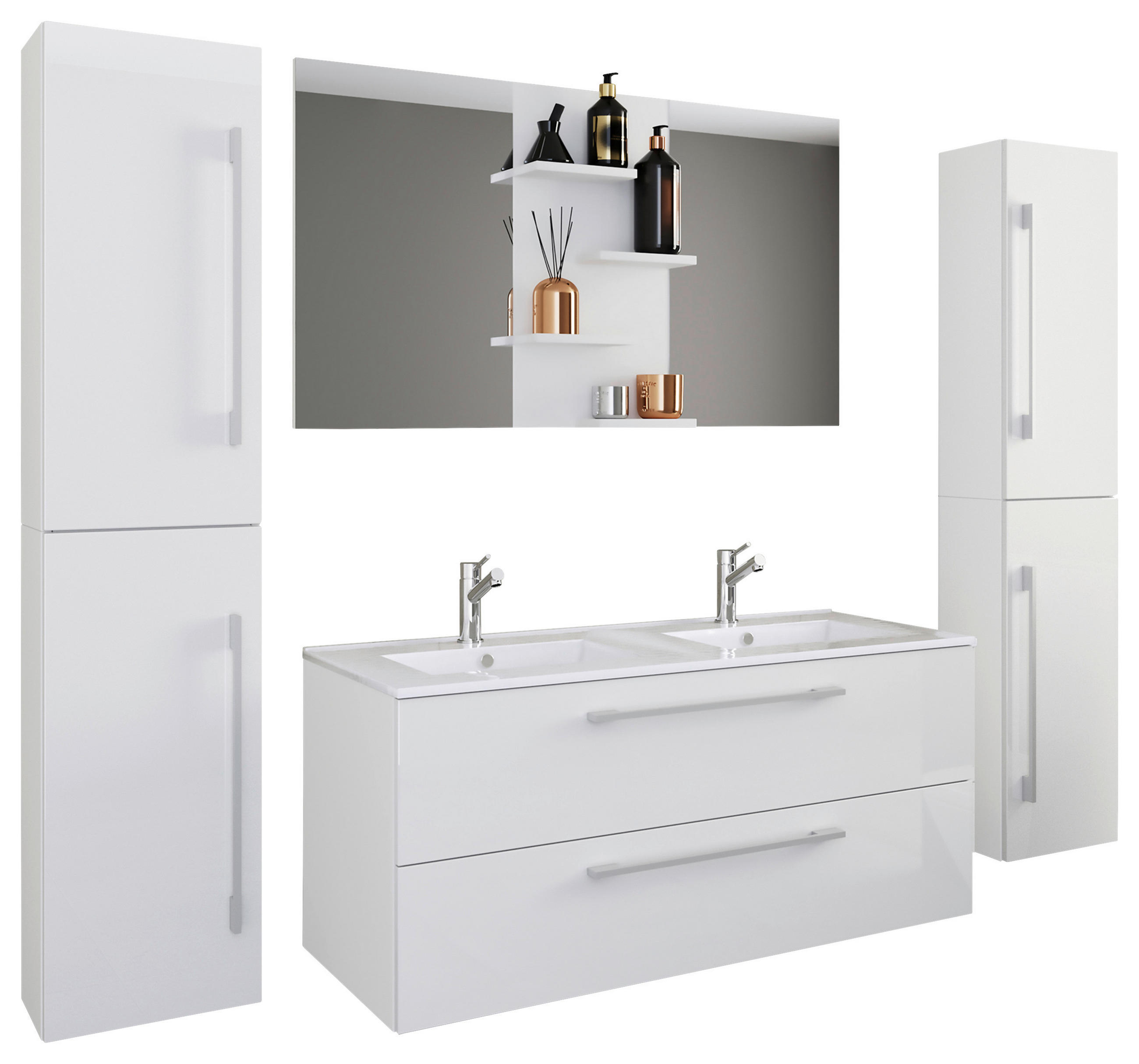 BADEZIMMER 5-teilig in 178 cm - Alufarben/Weiß, MODERN, Keramik/Holzwerkstoff (178cm) - MID.YOU