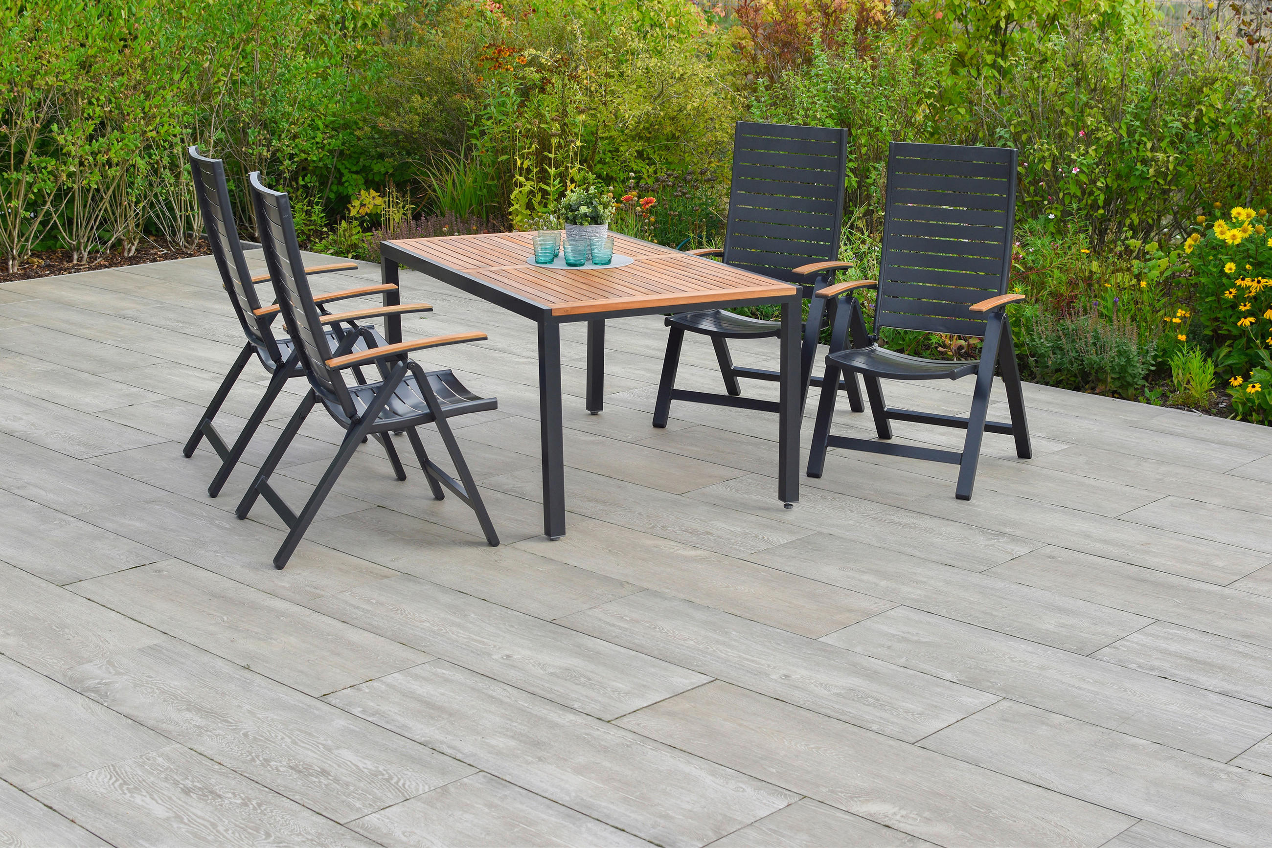 GARTENKLAPPSESSEL Akazie Aluminium Graphitfarben, Naturfarben  - Graphitfarben/Naturfarben, MODERN, Holz/Metall (60/114/68cm) - Gardenson