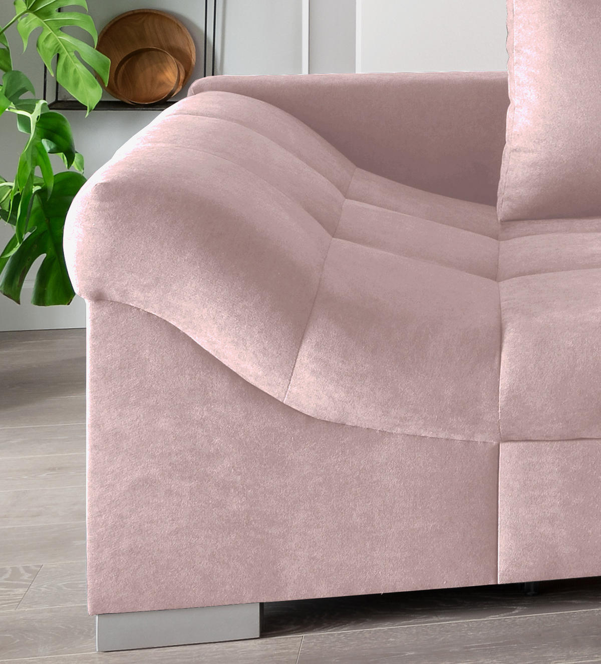 ECKSCHLAFSOFA in Rosa Textil   - Silberfarben/Rosa, Design, Holz/Textil (298/202cm) - MID.YOU