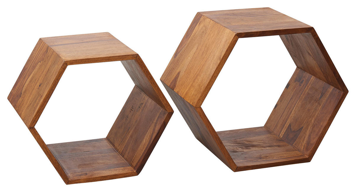 Beistelltisch "WL5.672" , 46/30/40 cm Sheesham massiv Sheeshamfarben sechseckig  - Sheeshamfarben, Design, Holz (46/30/40cm) - MID.YOU