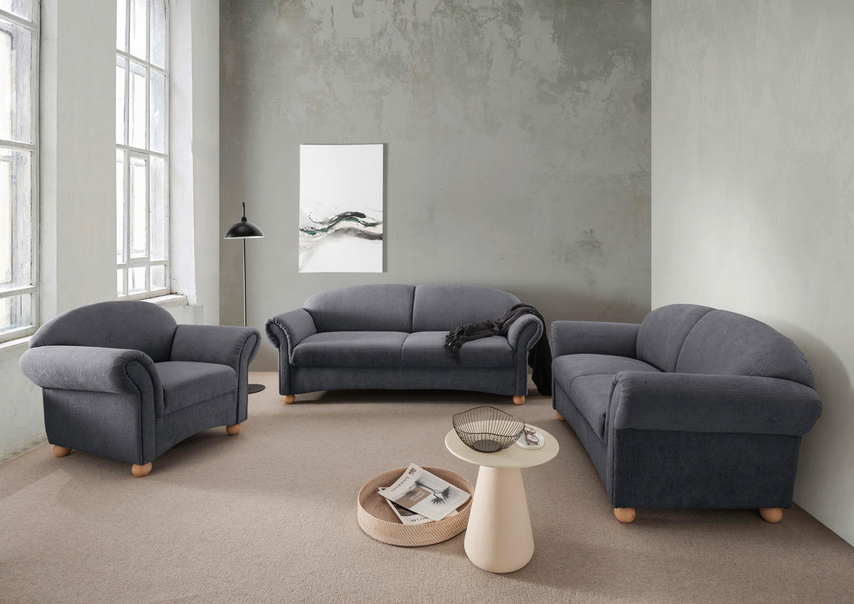 2,5-SITZER Mikrofaser Anthrazit  - Wildeiche/Anthrazit, KONVENTIONELL, Holz/Textil (198/84/80cm) - Livetastic