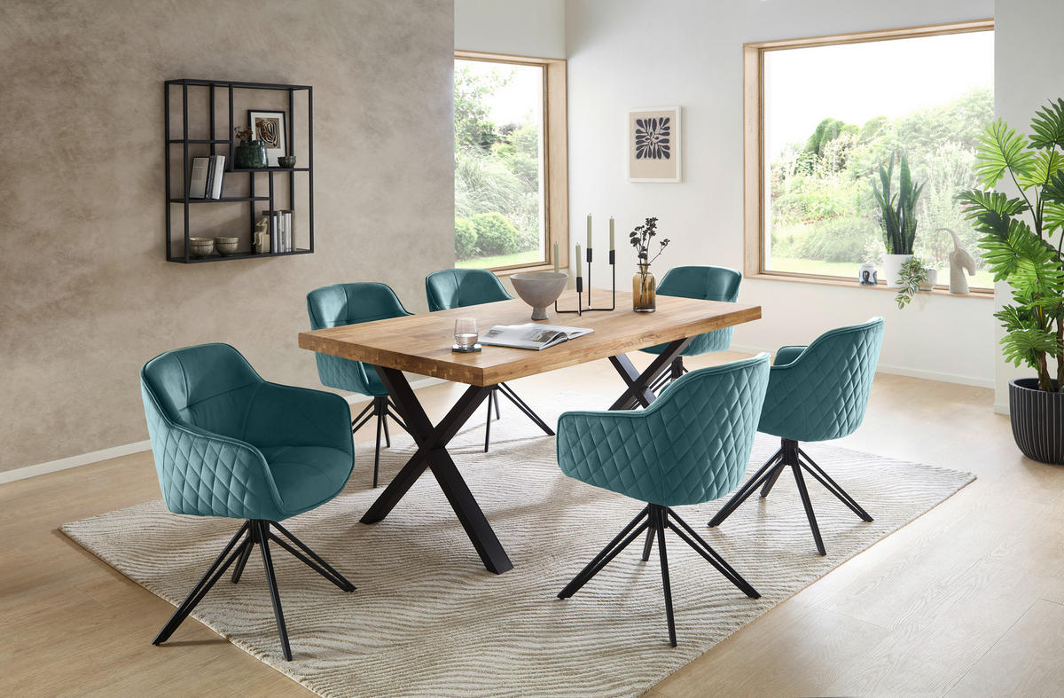 ESSTISCH in Holz, Metall 180/100/76 cm  - Eichefarben/Schwarz, Modern, Holz/Metall (180/100/76cm) - Livetastic