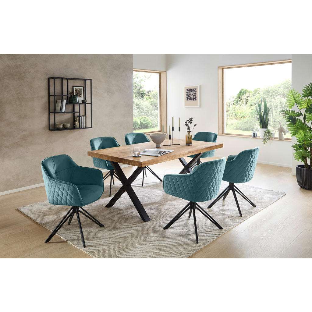 Thumbnail - Livetastic Esstisch, Eiche, Holz, Metall, Eiche, massiv, rechteckig, X-Form, 100x76x180 cm, Holzmöbel, Holztische, Essti...