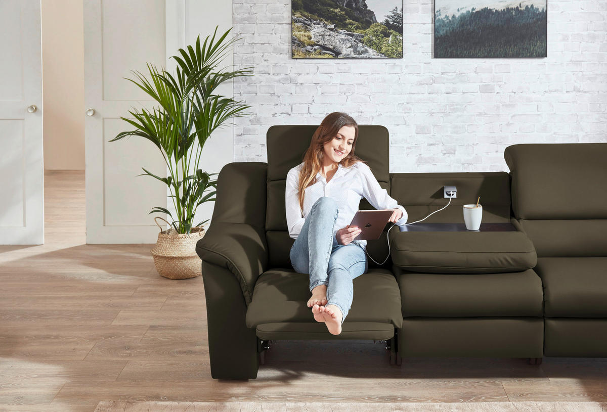 ECKSOFA  in Echtleder Olivgrün  324/260 cm  - Chromfarben/Olivgrün, KONVENTIONELL, Leder/Kunststoff (324/260cm) - Cantus