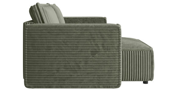ECKSOFA Olivgrün Cord Zierkissen, Rückenkissen, Schlaffunktion, Rücken echt  - Schwarz/Olivgrün, MODERN, Kunststoff/Textil (153/250cm) - Xora