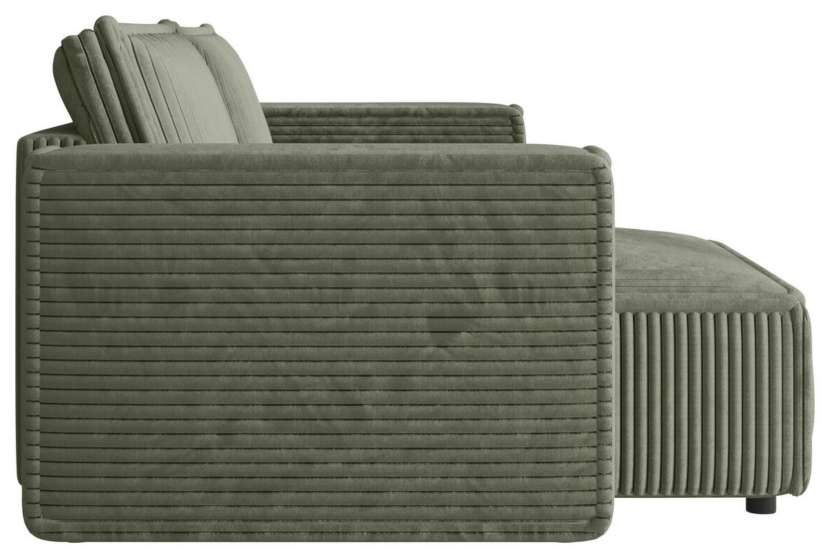 ECKSOFA Olivgrün Cord Zierkissen, Rückenkissen, Schlaffunktion, Rücken echt  - Schwarz/Olivgrün, MODERN, Kunststoff/Textil (153/250cm) - Xora