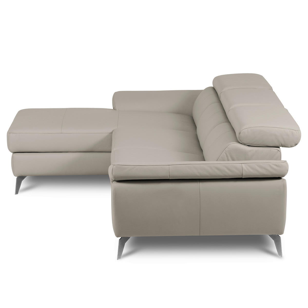 ECKSOFA Schlammfarben Echtleder Lederlook Rücken echt, Armteilverstellung, Relaxfunktion, Kopfteilverstellung  - Chromfarben/Schlammfarben, Design, Leder/Textil (265/210cm) - Livetastic