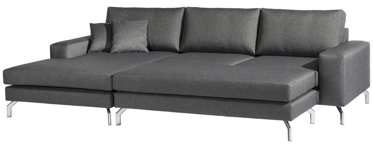 ECKSOFA Anthrazit Flachgewebe  - Anthrazit/Silberfarben, Design, Textil/Metall (175/294cm) - Max Winzer