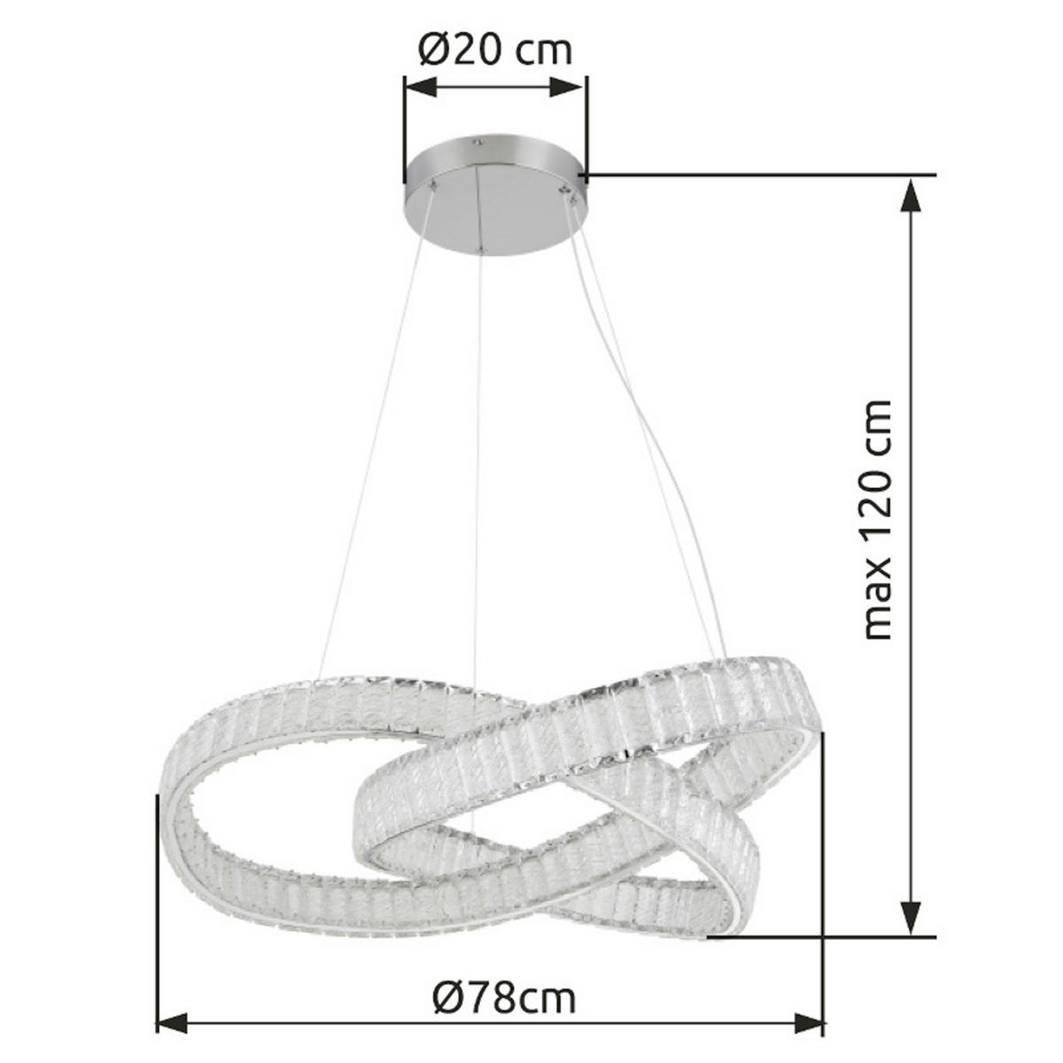 ZÁVESNÉ LED SVIETIDLO, 120/78 cm  - priehľadné/číra, Trend, kov/plast (120/78cm)