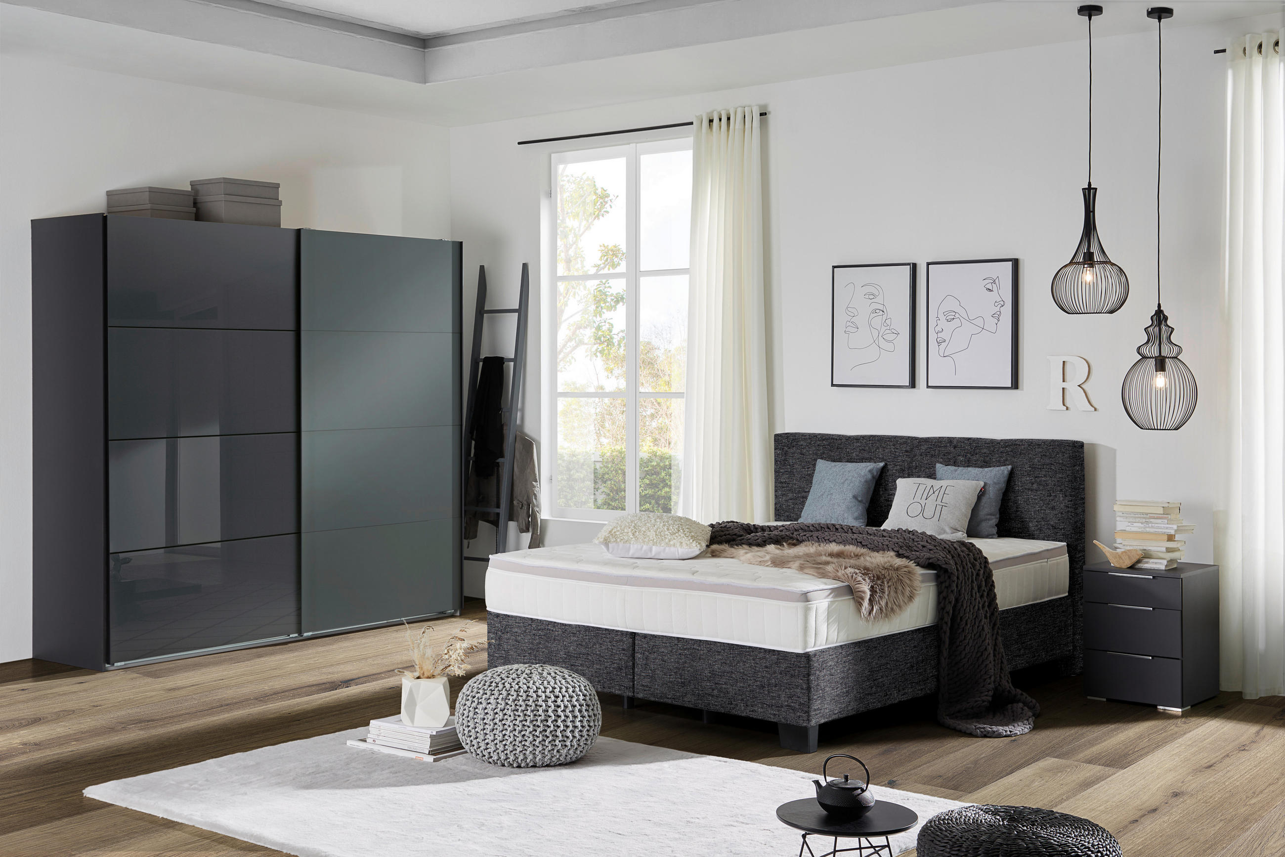 BOXSPRINGBETT 160/200 cm  in Anthrazit  - Anthrazit/Schwarz, Design, Kunststoff/Textil (160/200cm) - Hom`in