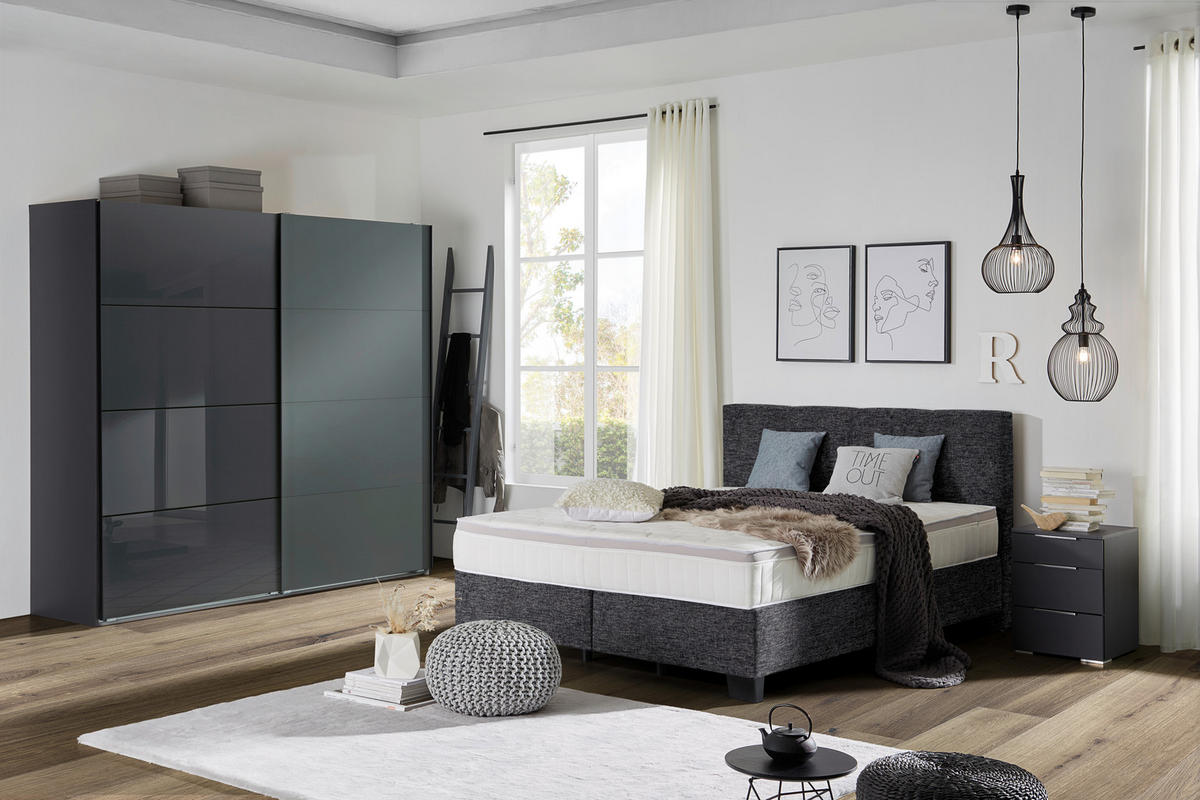 BOXSPRINGBETT 160/200 cm  in Anthrazit  - Anthrazit/Schwarz, Design, Kunststoff/Textil (160/200cm) - Hom`in
