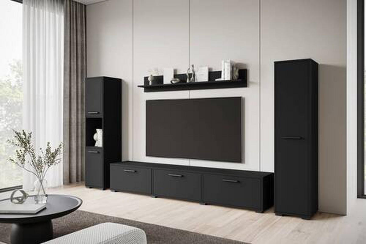WOHNWAND 4-teilig  in Schwarz 240/130/31 cm  - Schwarz, Basics, Holzwerkstoff/Kunststoff (240/130/31cm) - MID.YOU