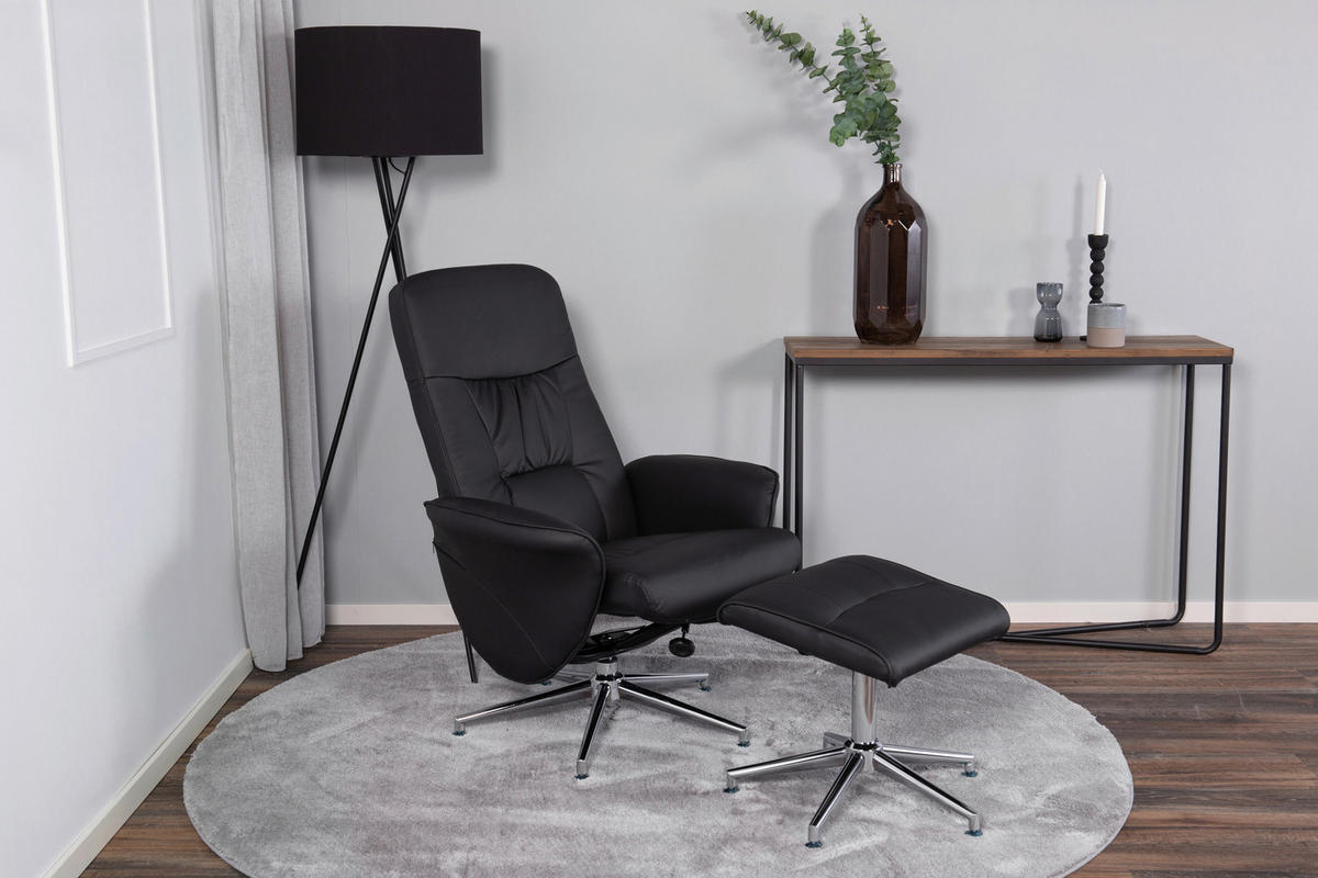RELAXSESSELSET Lederlook (vegan)    - Schwarz, Design, Textil/Metall (77/104.5/82cm) - Livetastic