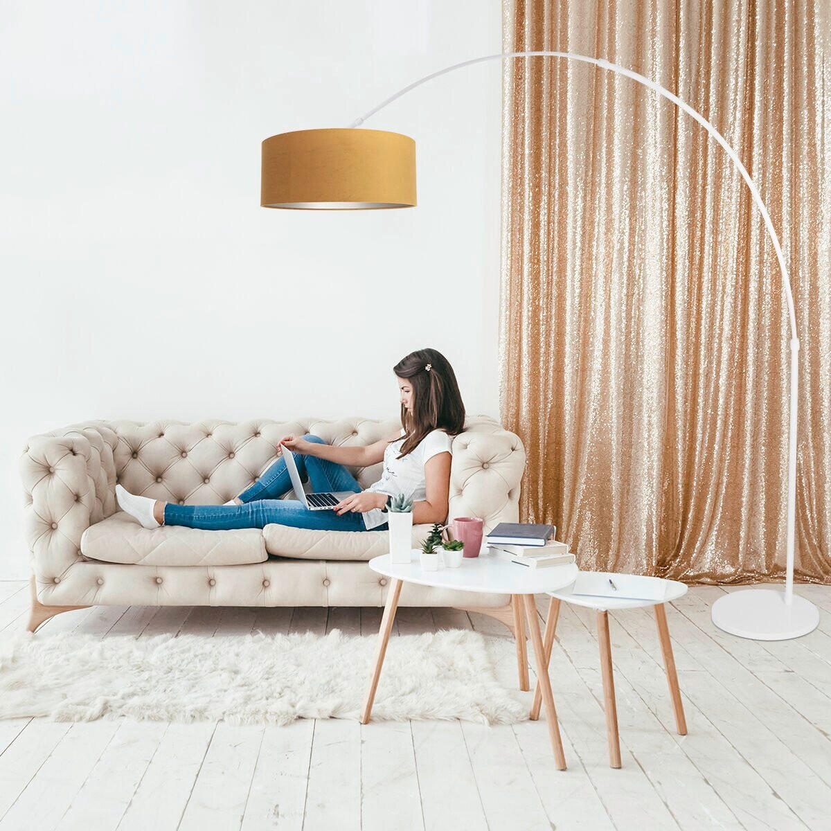 STEHLEUCHTE SPARKLED LIGHT 50/240/230 cm  - Goldfarben/Weiß, Trend, Leder/Metall (50/240/230cm)