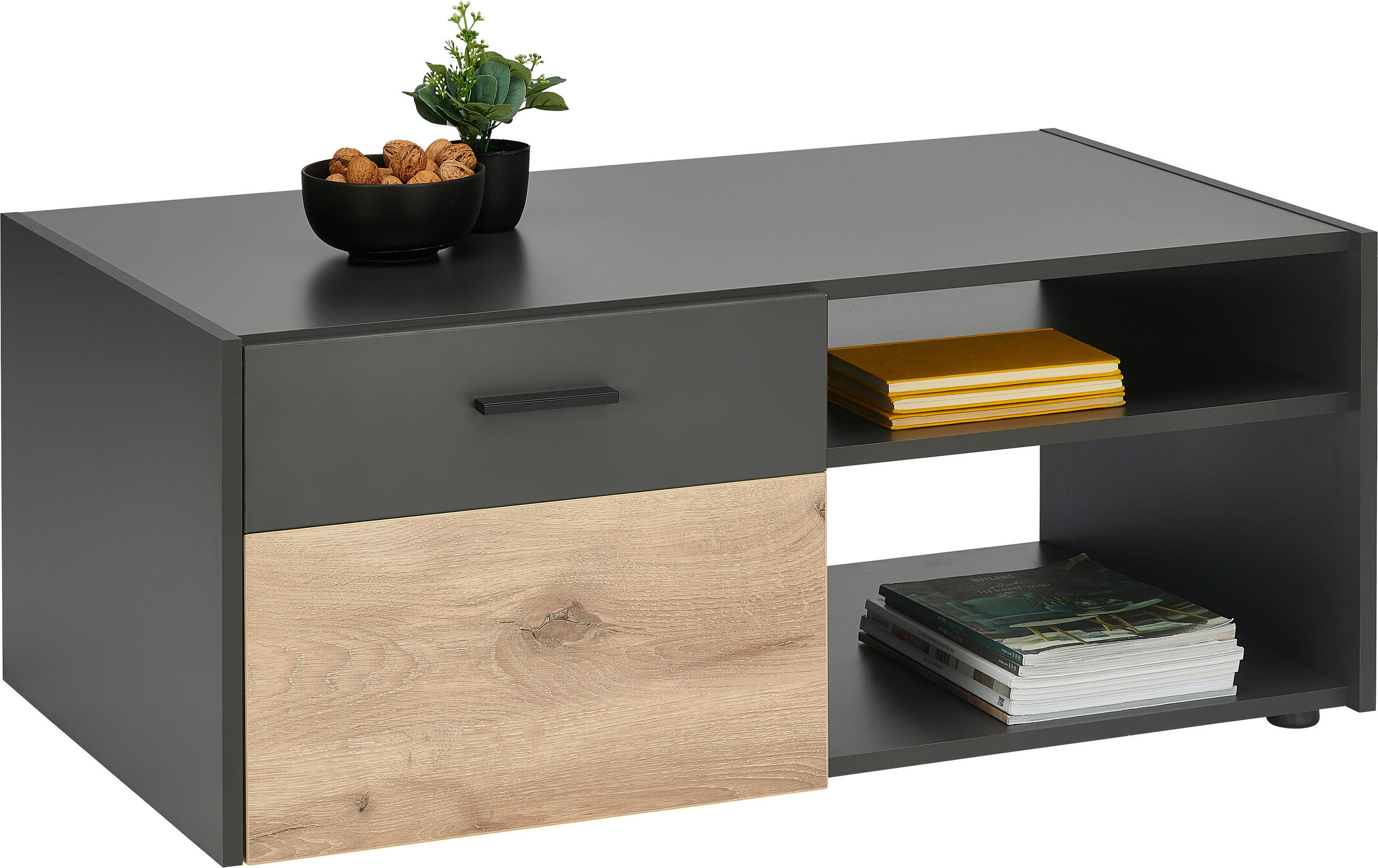 Hom`in KONFERENČNÝ STOLÍK, farba duba, tmavosivá, kompozitné drevo, 100/60/42 cm