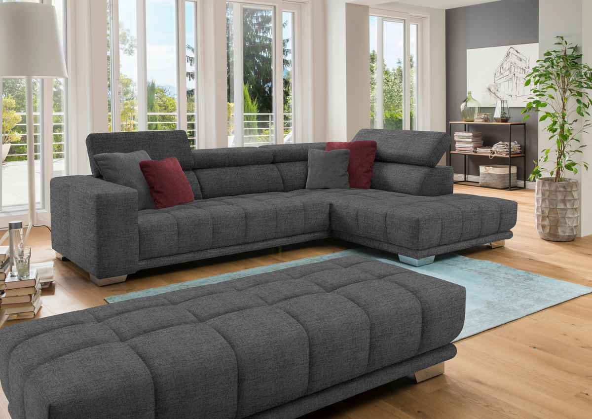 ECKSOFA in Chenille Grau  - Chromfarben/Grau, Design, Textil (301/207cm) - Xora