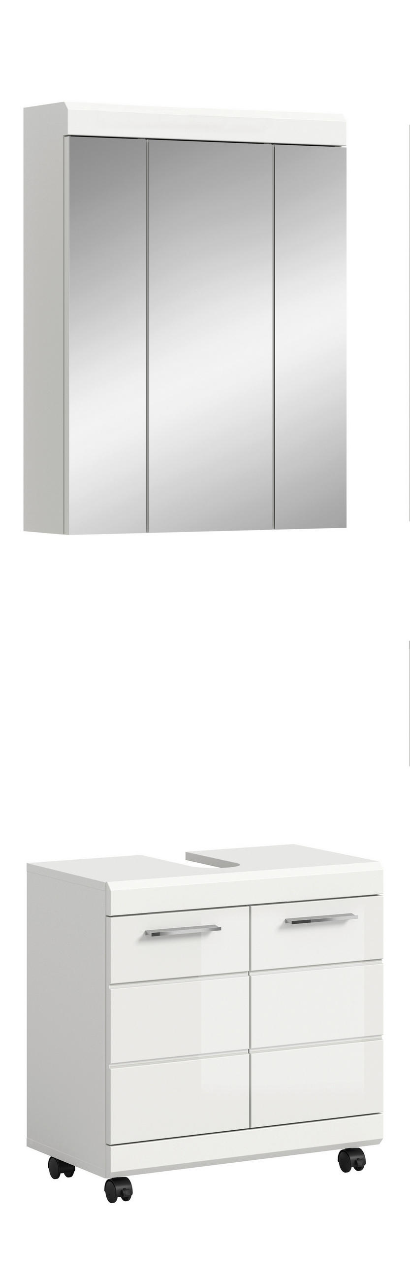 BADEZIMMER 2-teilig  in 60 cm  - Weiß Hochglanz/Silberfarben, Trend, Glas/Holzwerkstoff (60cm) - MID.YOU