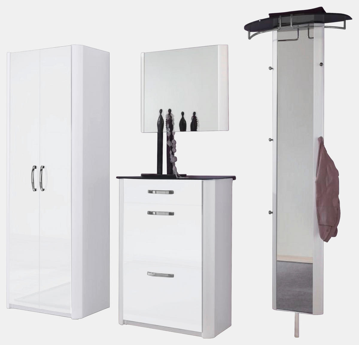 SCHUHSCHRANK  in 71/97/35 cm  - Chromfarben/Weiß Hochglanz, Basics, Glas/Holzwerkstoff (71/97/35cm) - Moderano