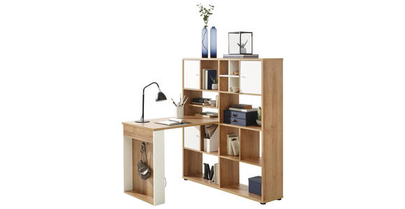 MINI-OFFICE Weiß, Eichefarben - Eichefarben/Weiß, KONVENTIONELL (127,2/145,1/114,2cm) - Voleo