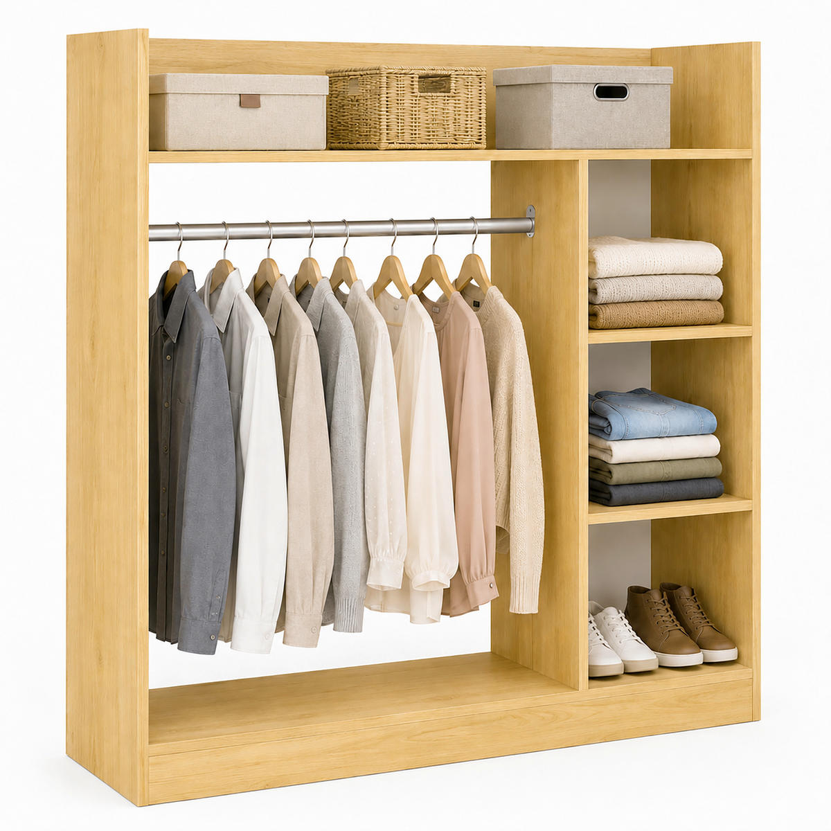 ODPRTA OMARA ZA OBLAČILA - medeni hrast, Moderno, kovina/leseni material (124/120/35cm) - Livetastic