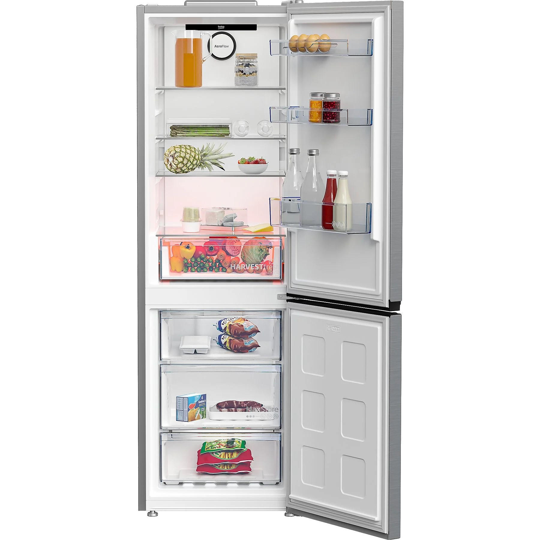 KÜHL-GEFRIER-KOMBINATION B5RCNA366HXB1  - Edelstahlfarben, Basics, Metall (59,5/186,5/66,3cm) - Beko