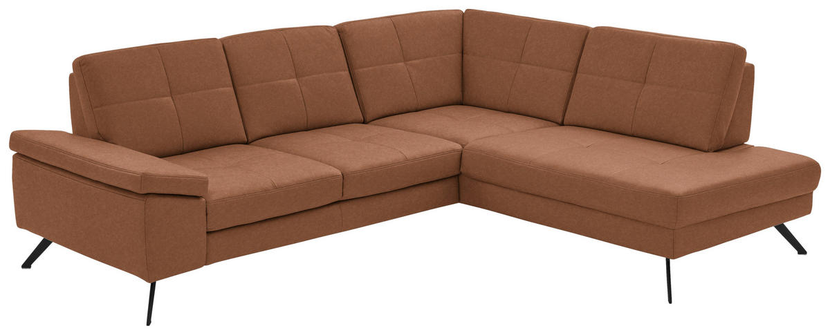 ECKSOFA in Lederlook, Mikrofaser Braun  - Schwarz/Braun, Design, Textil/Metall (261/220cm) - Beldomo System