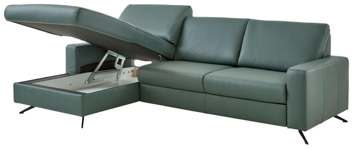 ECKSOFA in Echtleder Opal  - Opal/Schwarz, Design, Leder/Metall (165/267cm) - Beldomo Premium