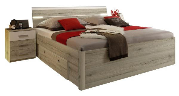 KREVET SA DELOM ZA ODLAGANJE 180/200 cm     bela, boja hrasta  - boja hrasta/bela, Dizajnerski, pločasti materijal (180/200cm) - Xora