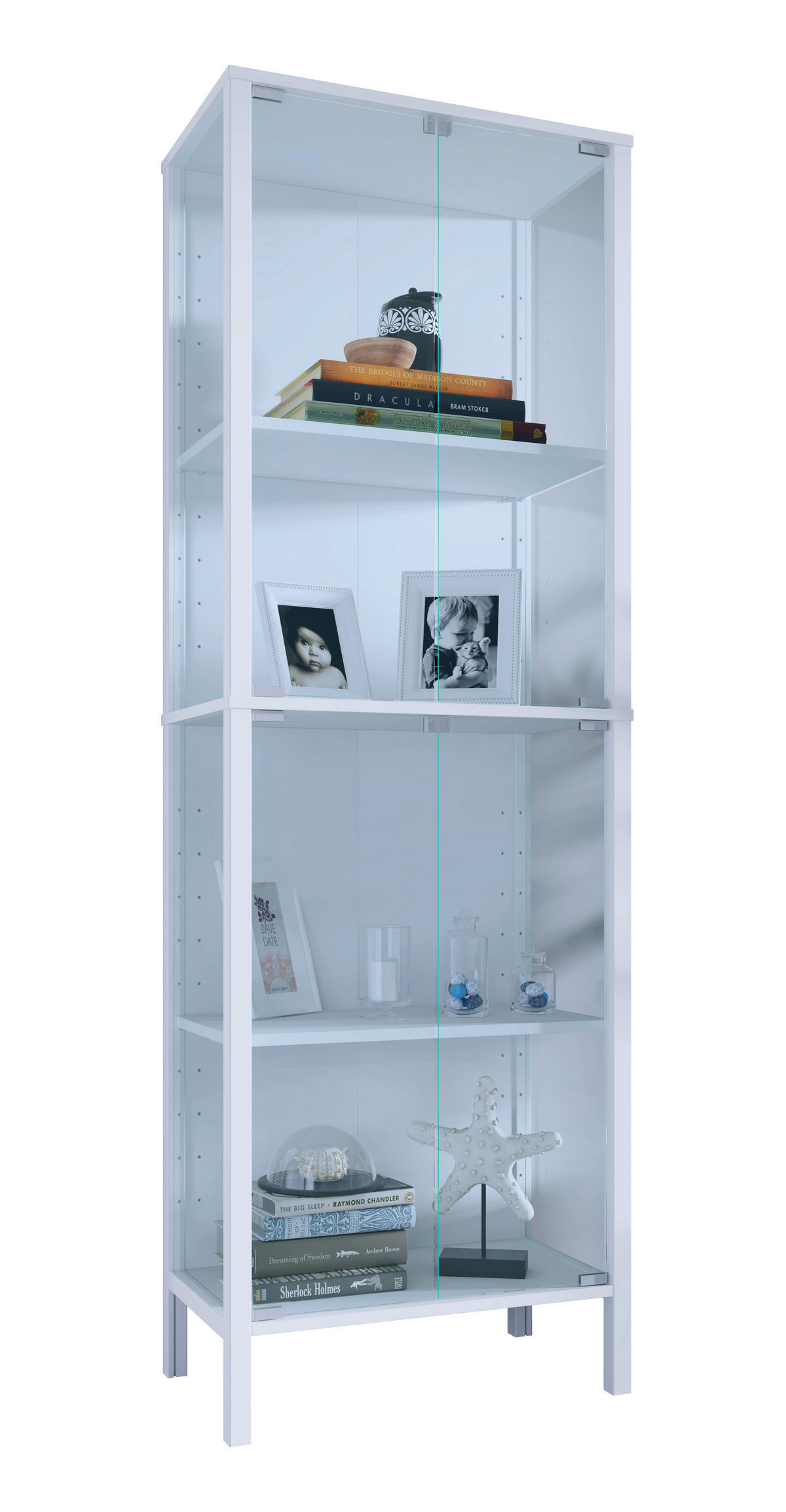 VITRÍNA, čiré, bílá, 60/178/35 cm - bílá/čiré, Design, kompozitní dřevo/plast (60/178/35cm) - Livetastic